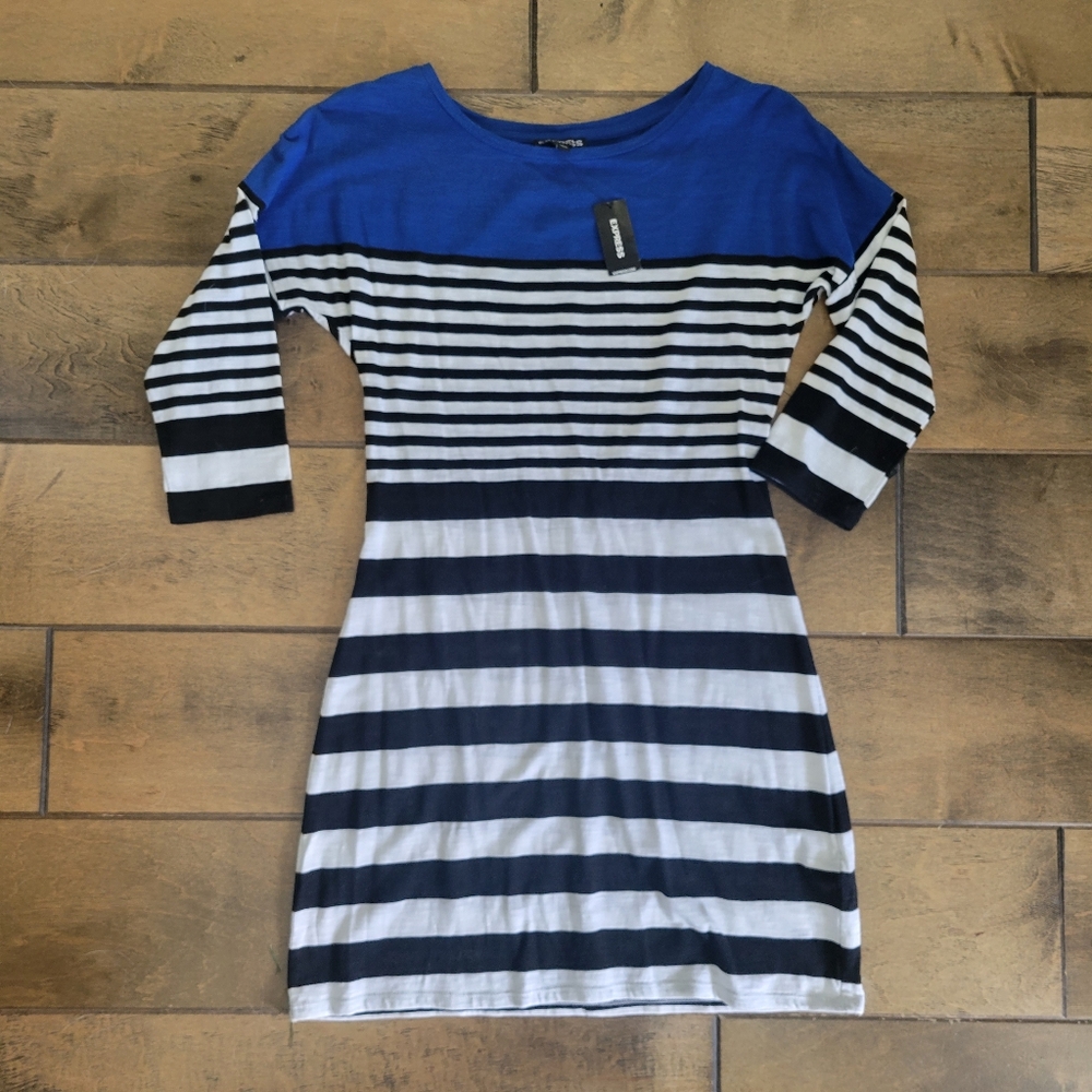 Express Blue and Black Striped Mini Dress